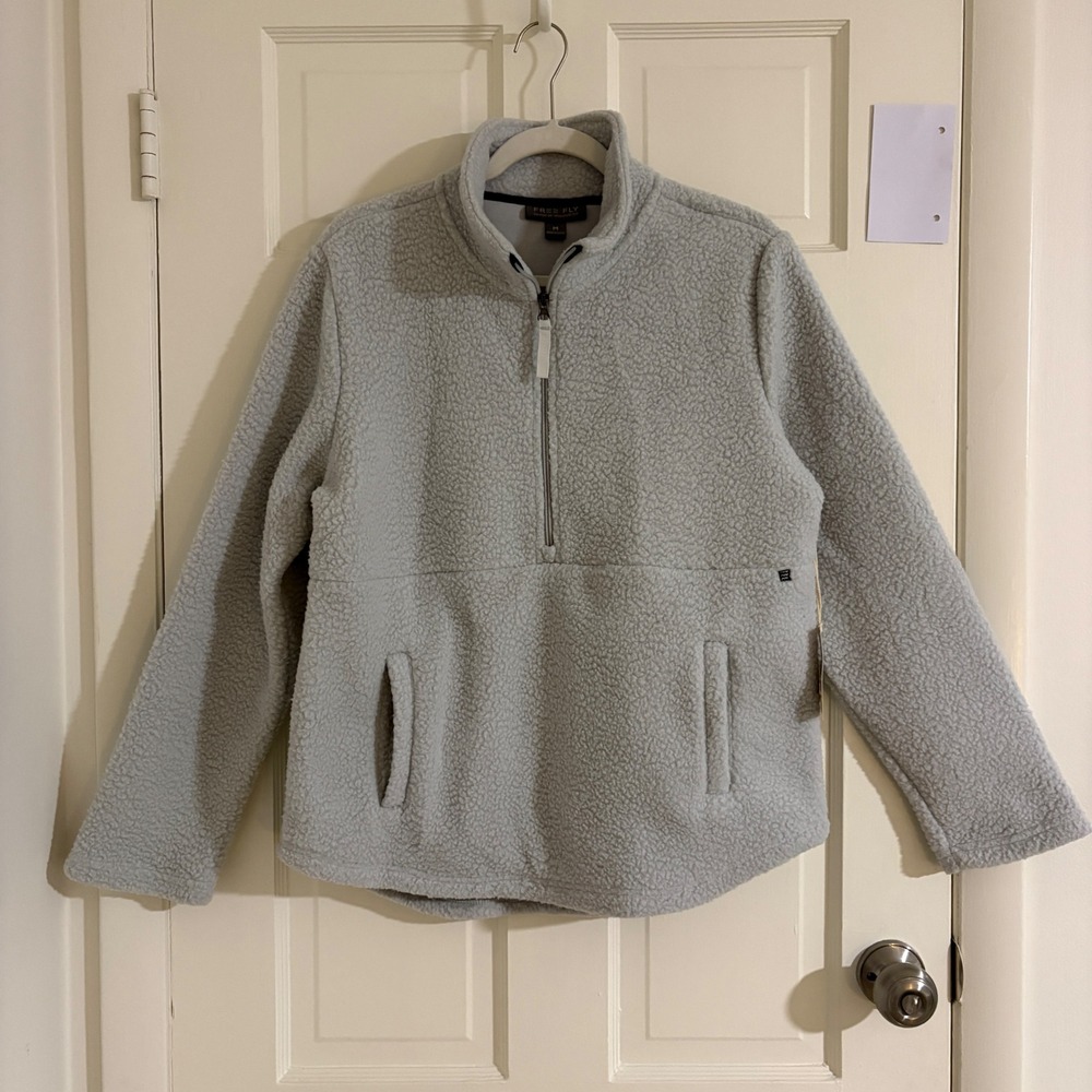 Free Fly Womens Bamboo Sherpa Fleece Half Zip Pullover Light Grey WSHZ102-M M